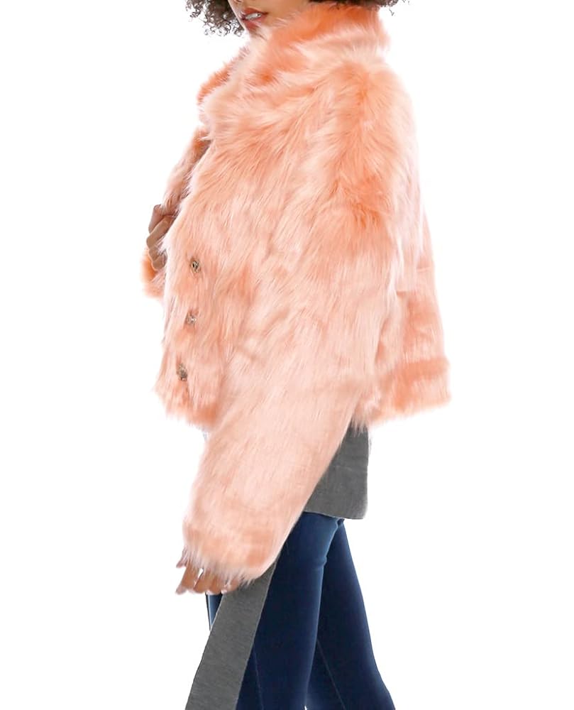 PIIN Light orange oversized silhouette faux fur coat with